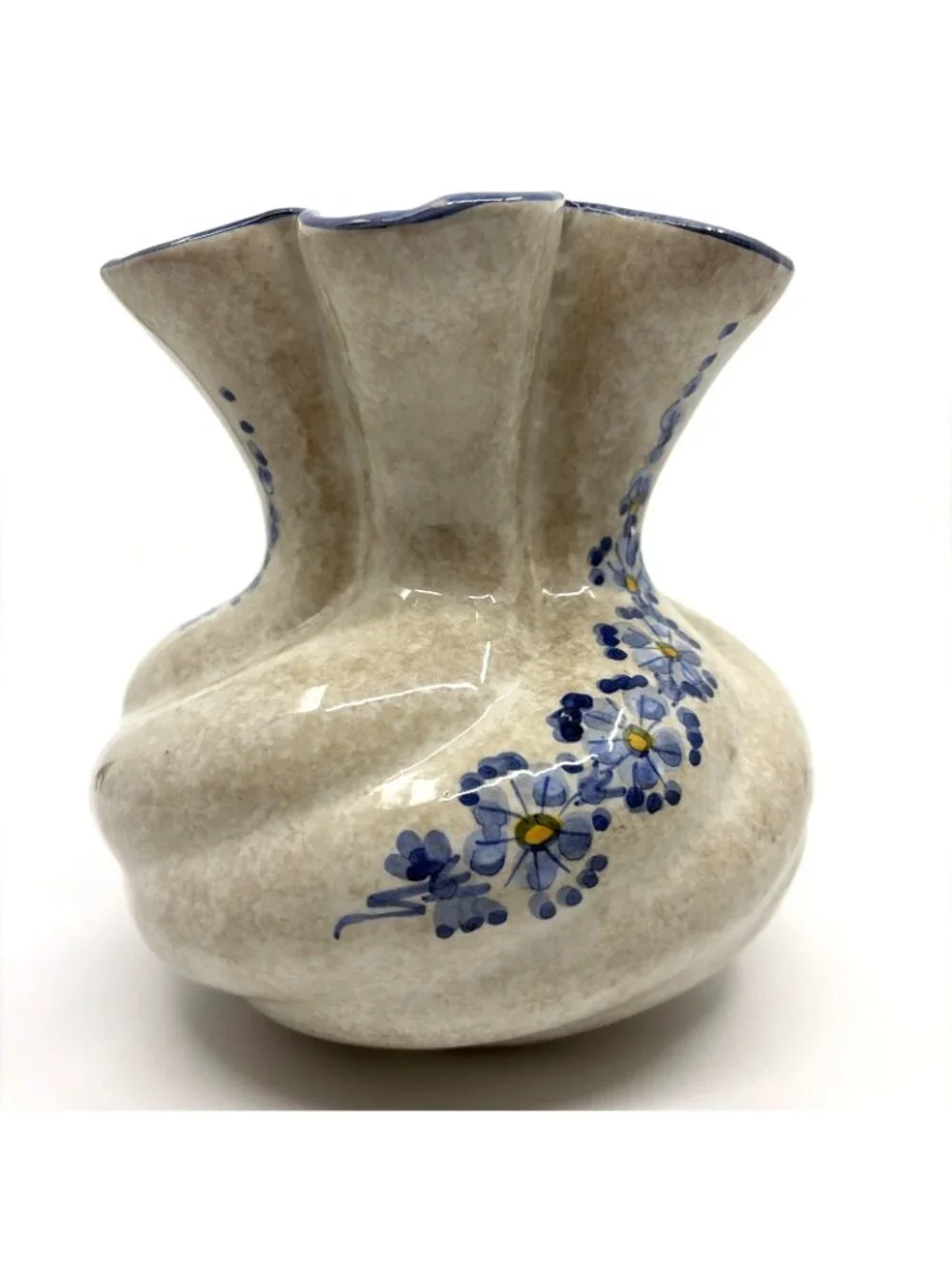 Vintage Deruta Italy Hand Painted Floral Pottery Ruffled Scalloped Vase 6.25